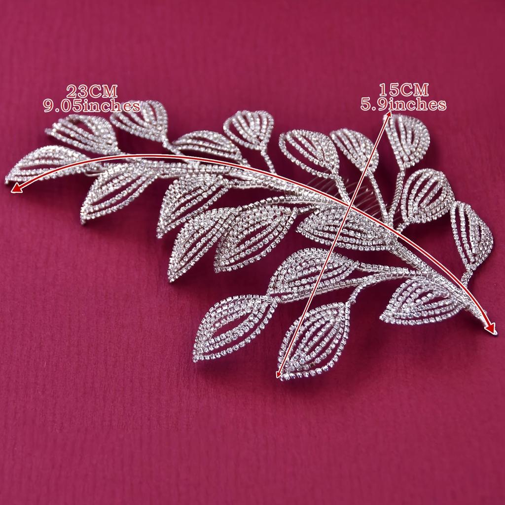 1PC Elegant Handcrafted Braided Headpiece with Sparkling Rhinestones - Leaf-Inspired Design for Bridal and Special Occasions