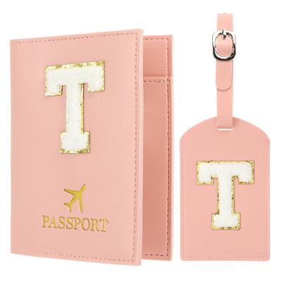 Travel Passport Luggage Tag Set with Initial Passport Cover and Alphabet Chenille Letter Travel Wallet Bag Suitcase Identifier for Women and Family