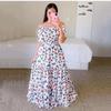 2025 Cross-Border New off-Shoulder Floral off-Shoulder Long Print Dress Women's Fashion Gradient Color Long Skirt