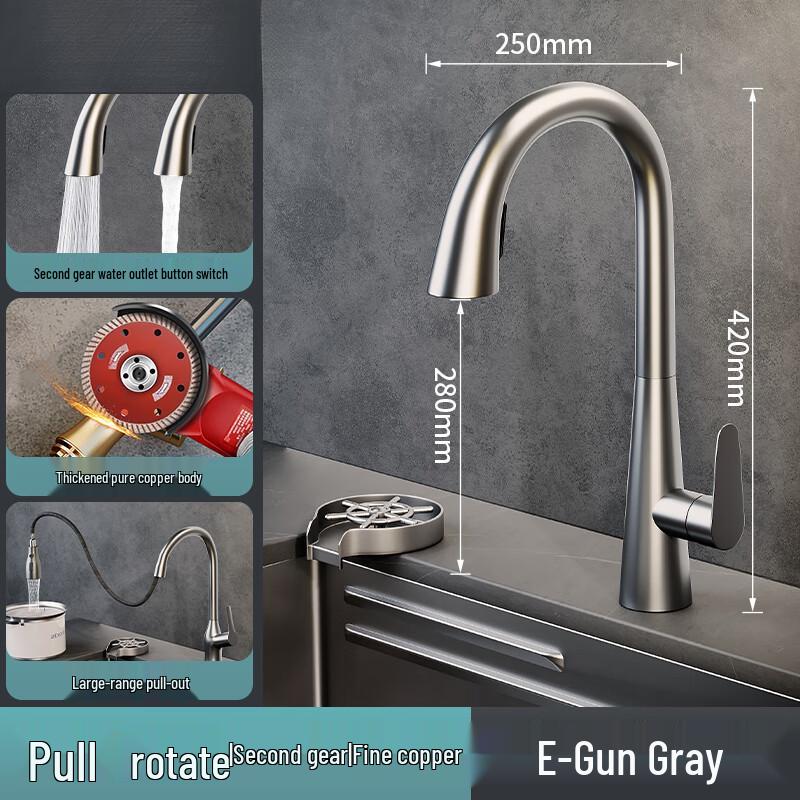 TLXT Gunmetal Gray Kitchen Pull-Out Faucet