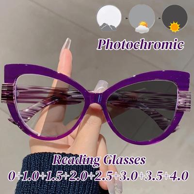 Damen Großrahmen Photochrome Lesebrille Trendige Cat-Eye Weitsichtbrille Herren Übergroße HD Alterssichtigkeit Sonnenbrille