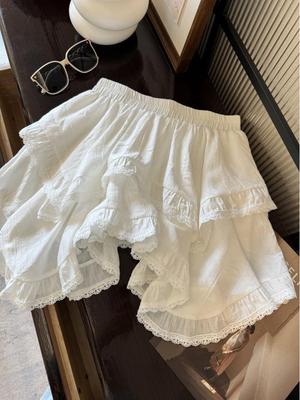 2026 New Irregular White Lace Trim Patchwork Cake Skirt: High Waist, Fluffy, Short Women's Skirt