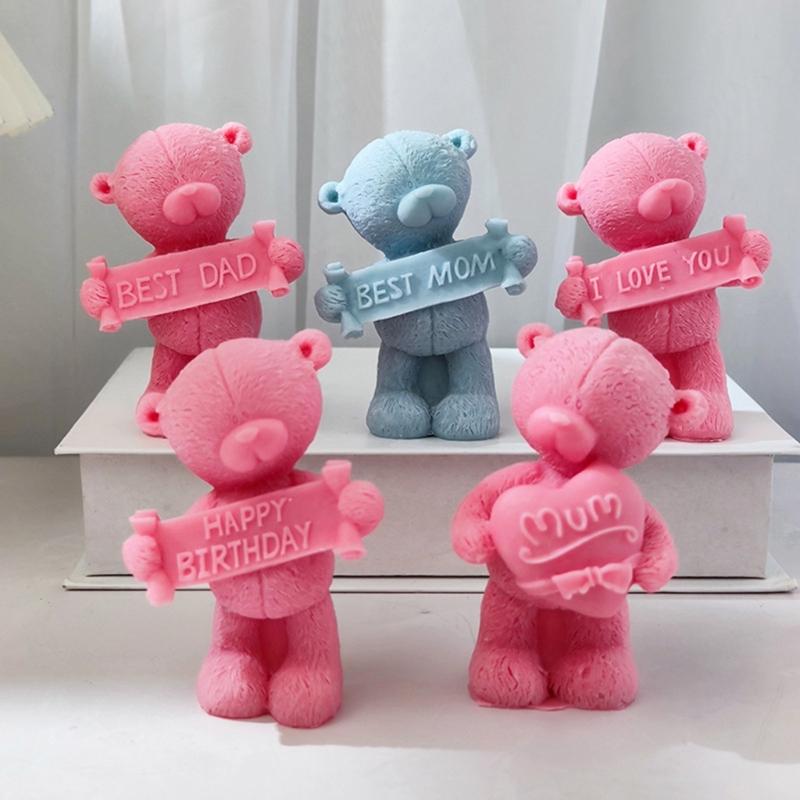 3D Slogan Bear Shaped Candle Silicone Mold for DIY Hand-made Candle Ornaments Mould Handicrafts Making Tool Baking Mold