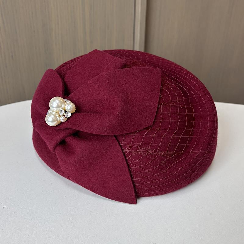 Pillbox Hat Vintage Fascinator Hat Women White Wool Felt Beret Cap Bridal Wedding Party Mesh Pearl Fedora Stewardess Hat Pillbox