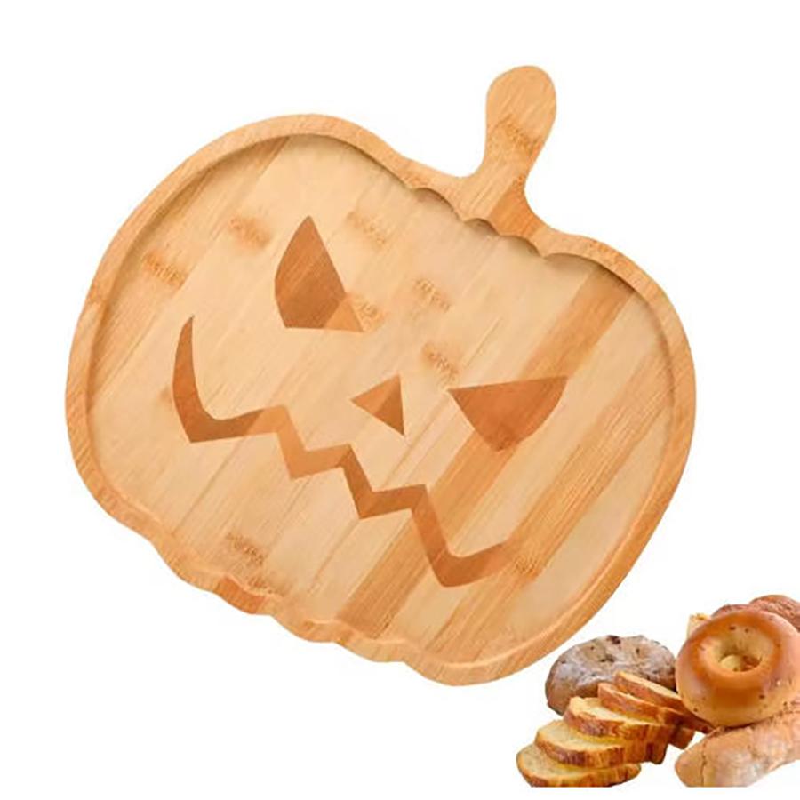 Halloween Wood Serving Platters Pumpkin and Coffin Shaped Serving Tray Halloween Wooden Charcuterie Boards Snack Dish Plates