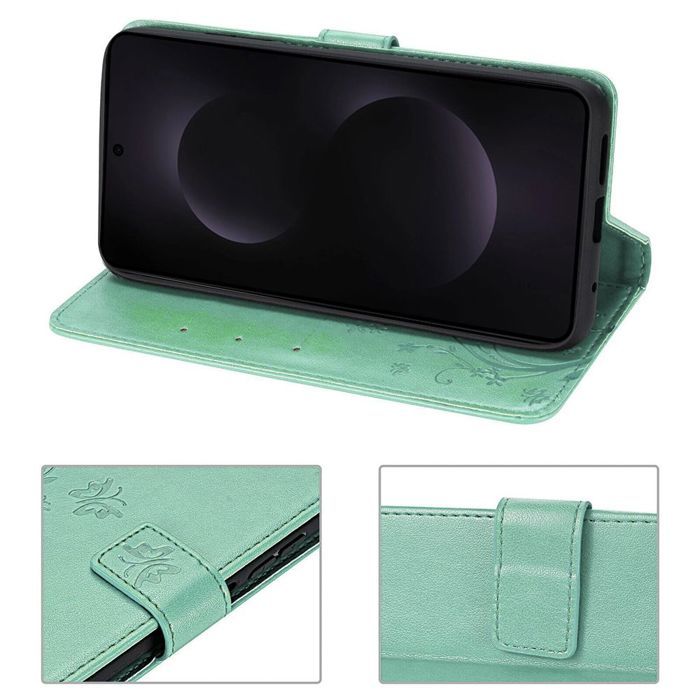Protective Case - BOOLING - for Samsung Galaxy S25 Edge - Green Leather Effect Plant Pattern - 2 Tempered Glasses
