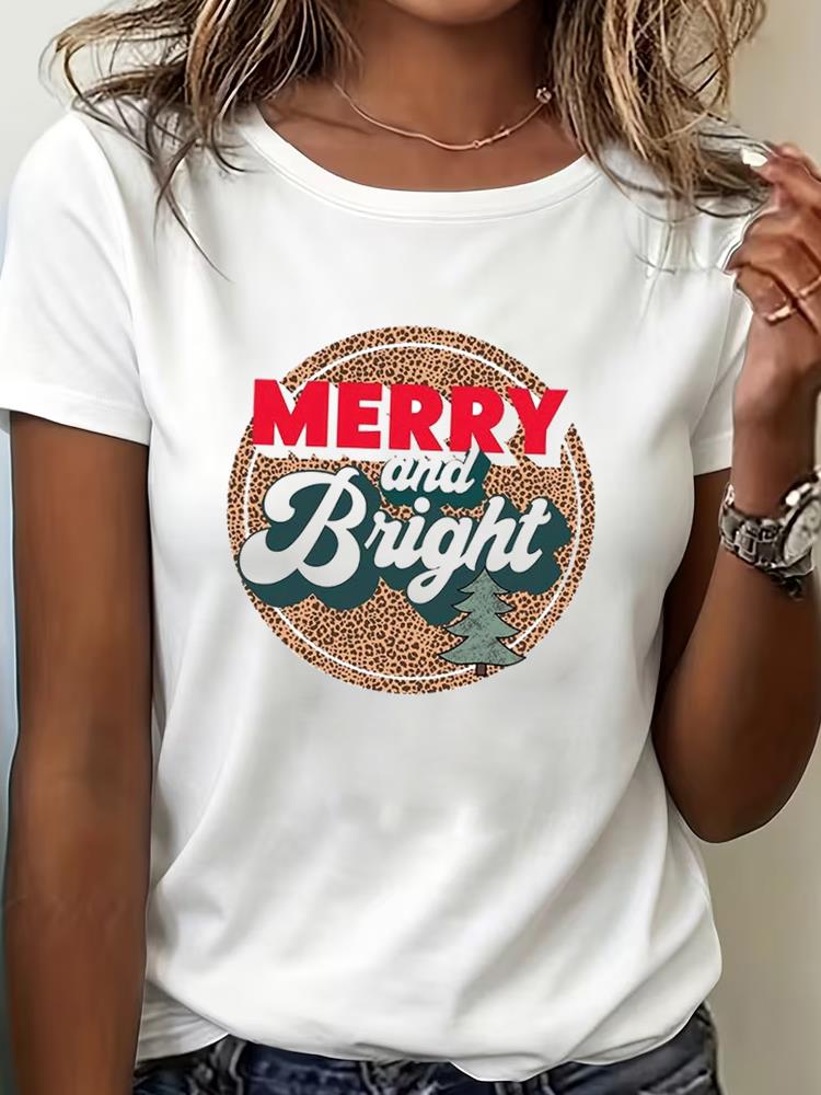 (Asian Size) cute style Tee Top Print New Year Clothing T Shirt Women Fashion Christmas Festival Female Woman Short Sleeve Graphic T-shirts