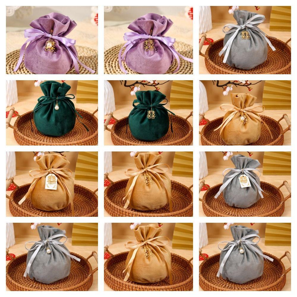 Traditional Drawstring Candy Bag Chinese Wedding Gift Bag Creative Flannel Gift Bag Party