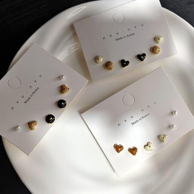 Sechs-teiliges Set, Kleines und zartes geometrisches Set mit Öl-Tropfen, Ohrstecker, Ohrringe für Damen, Nischen-Design-Gefühl