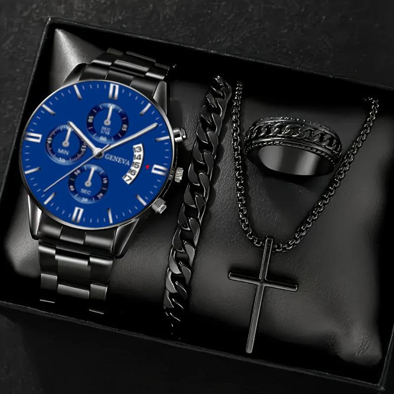 Watch Set, Watch, Men's Glass Quartz Watch, Steel Belt, One Men's Watch.