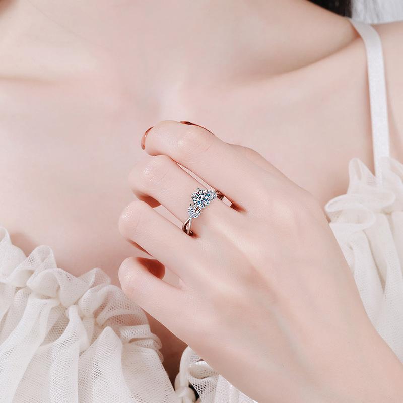 925 Sterling Silver Moissanite Ring - 1 Carat D Color, European & American Style Blooming Flower Design for Women