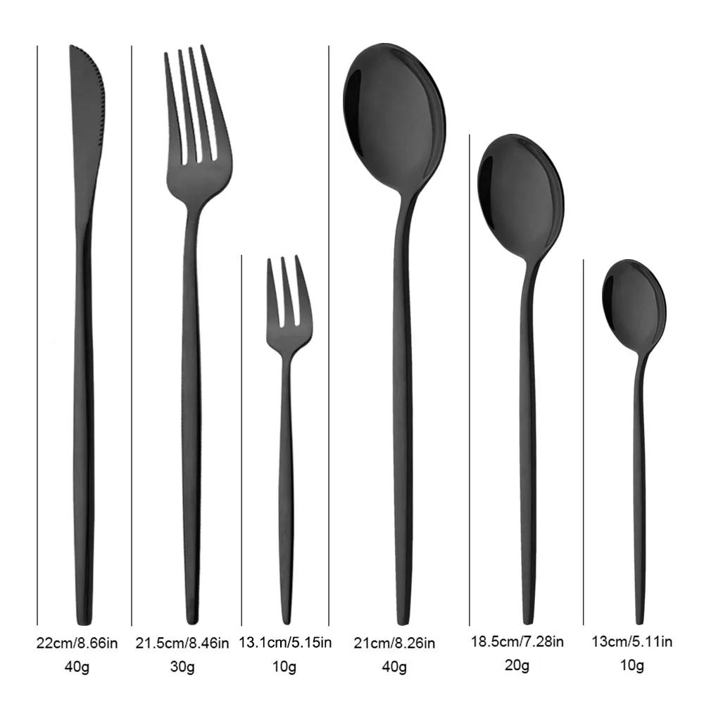 36Pcs Black Cutlery Set Stainless Steel Flatware Mirror Knife Cake Fork Tea Spoon Western Dinnerware Set Luxury Tableware Set