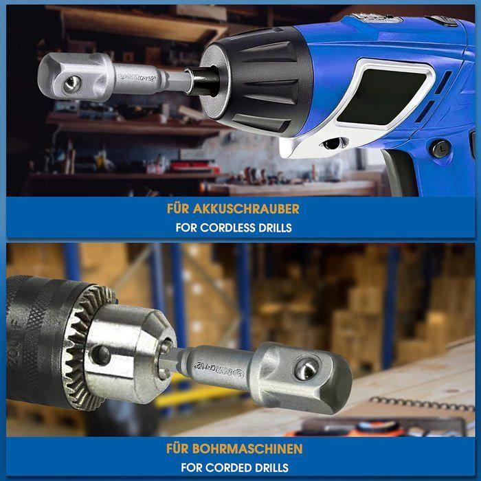Adaptateurs pour douilles - AIMOONSA - Lot 3 (1/4"-3/8"-1/2") - Acier chrome-vanadium - Queue hexagonale - Bille d'entraînement