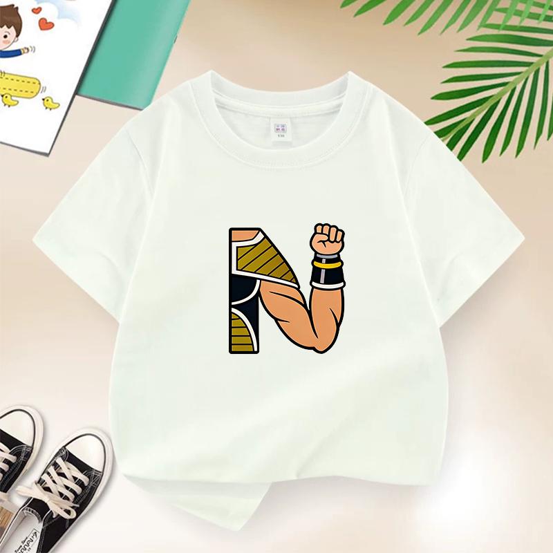 Dragon Ball Summer White Childrens Letter AW Printed Short Sleeve TShirt for Boys and Girls Cute Casual Tee Suitable As AGift