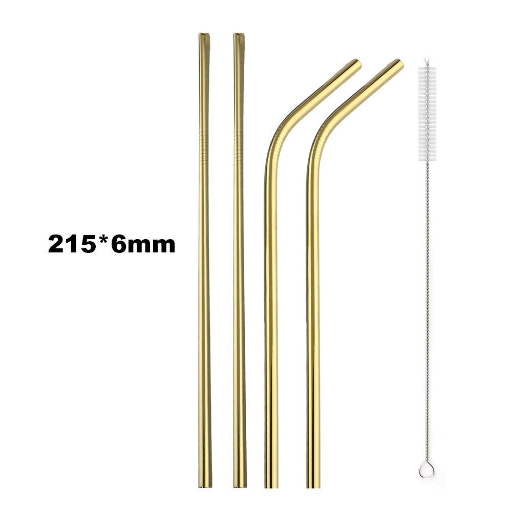 Reusable Metal Drinking Straws 304 Stainless Steel Sturdy Bent Straight Drinking Straw with Cleaning Brush Bar Party Accessory