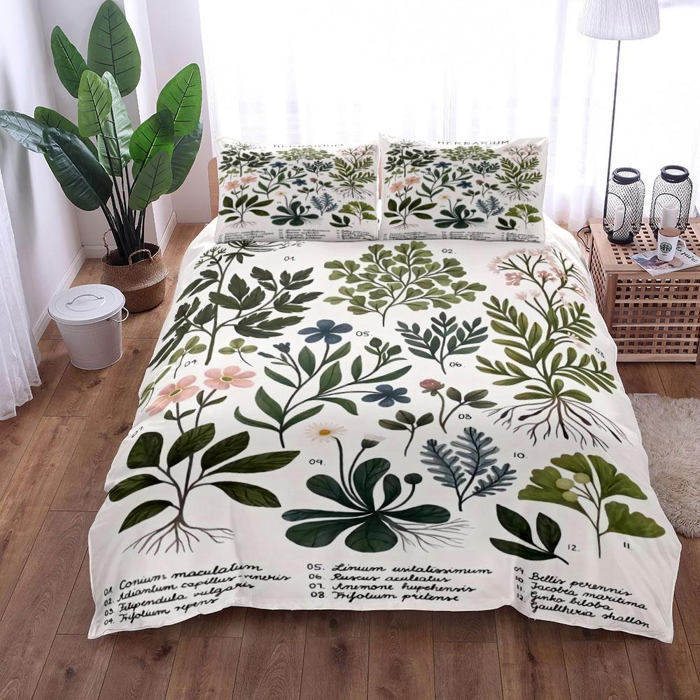 Botanical Herbarium Duvet Set King Queen Double Full Twin Single Size Duvet Cover Pillow Case Bed Linen Set
