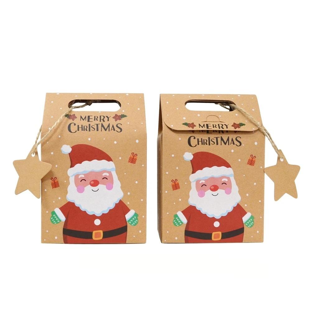 24pcs Thickened Kraft Paper Boxes With Tag Cookies Packging Bags Christmas Candy Gift Box  Bakery