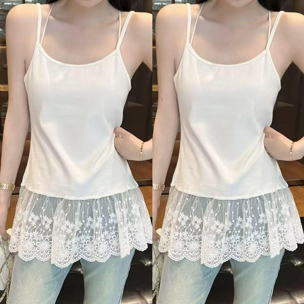 95% Cotton Lace Trim Camisole Vest - Women's Spring/Summer 2026 New Arrival, Plus Size, Slim Fit, Layering Inner Top