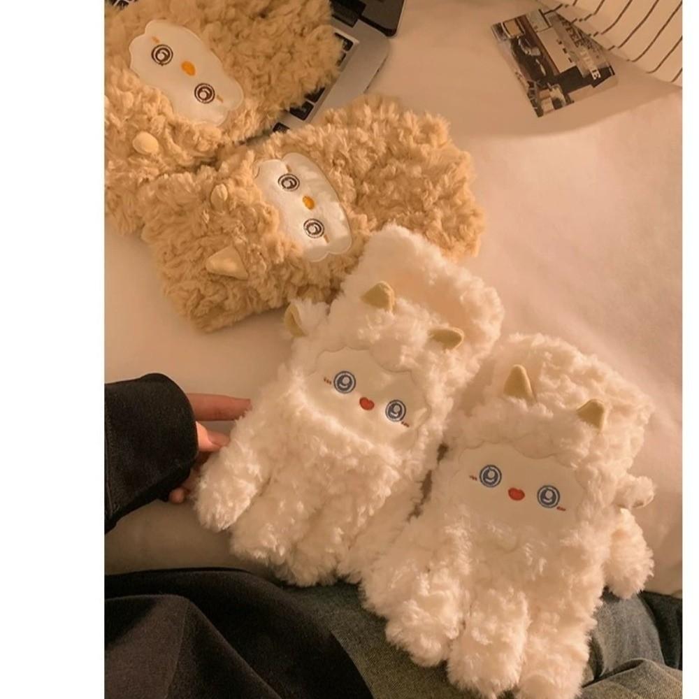 Warm Sheep Plush Gloves Polyester Fleece Lined Gloves Cute Winter Gloves For Students