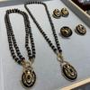 Russian Gold Dripping Oil Retro Insect Scarab Beaded Double Layer Necklace Ear Pat Ring Brooch Set