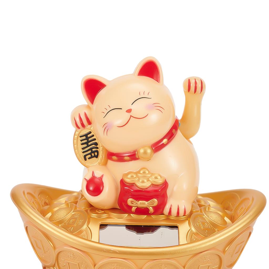 Gold Ingot Lucky Cat Hand Hotel New Year Ornament Shop Solar Waving Decor Fortune Plastic Wealth 11.5x7.5x12cm