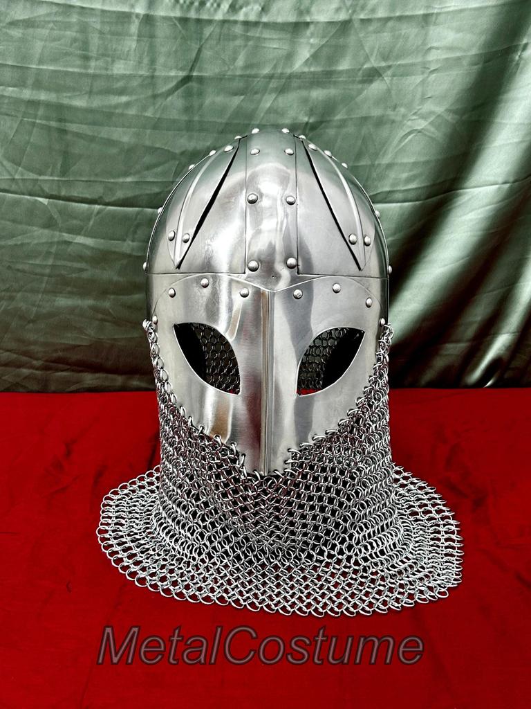 Viking Warrior Costume Helmet with Chainmail – Medieval Norse Headgear for LARP, Cosplay & Reenactment