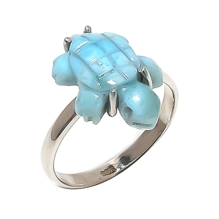 

Natural Larimar Gemstone Handmade 925 Sterling Silver Jewelry Ring Size 8 s8G09