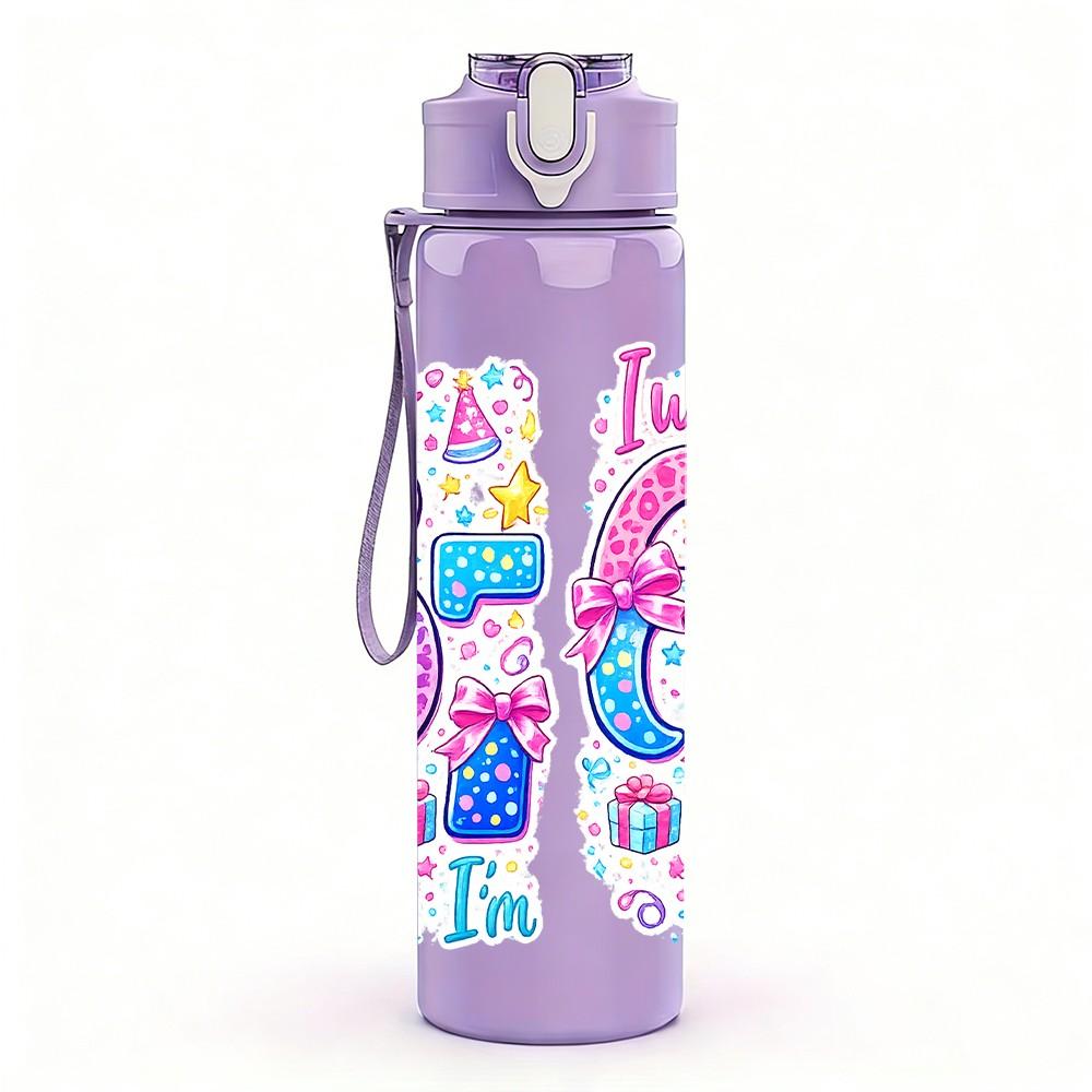 1PC 67 Girly Glitter Graffiti Number Print 750ml Color Plastic Sports Water Bottle Leakproof Flip Straw Lid Suitable for Sports Office Home Use