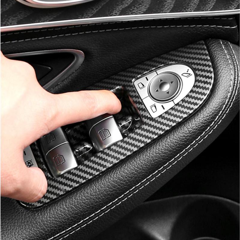 ABS Car Window Glass Lift Button Frame Trim Cover Stickers For Mercedes Benz C GLC Class W205 X253 Auto Interior Accessories