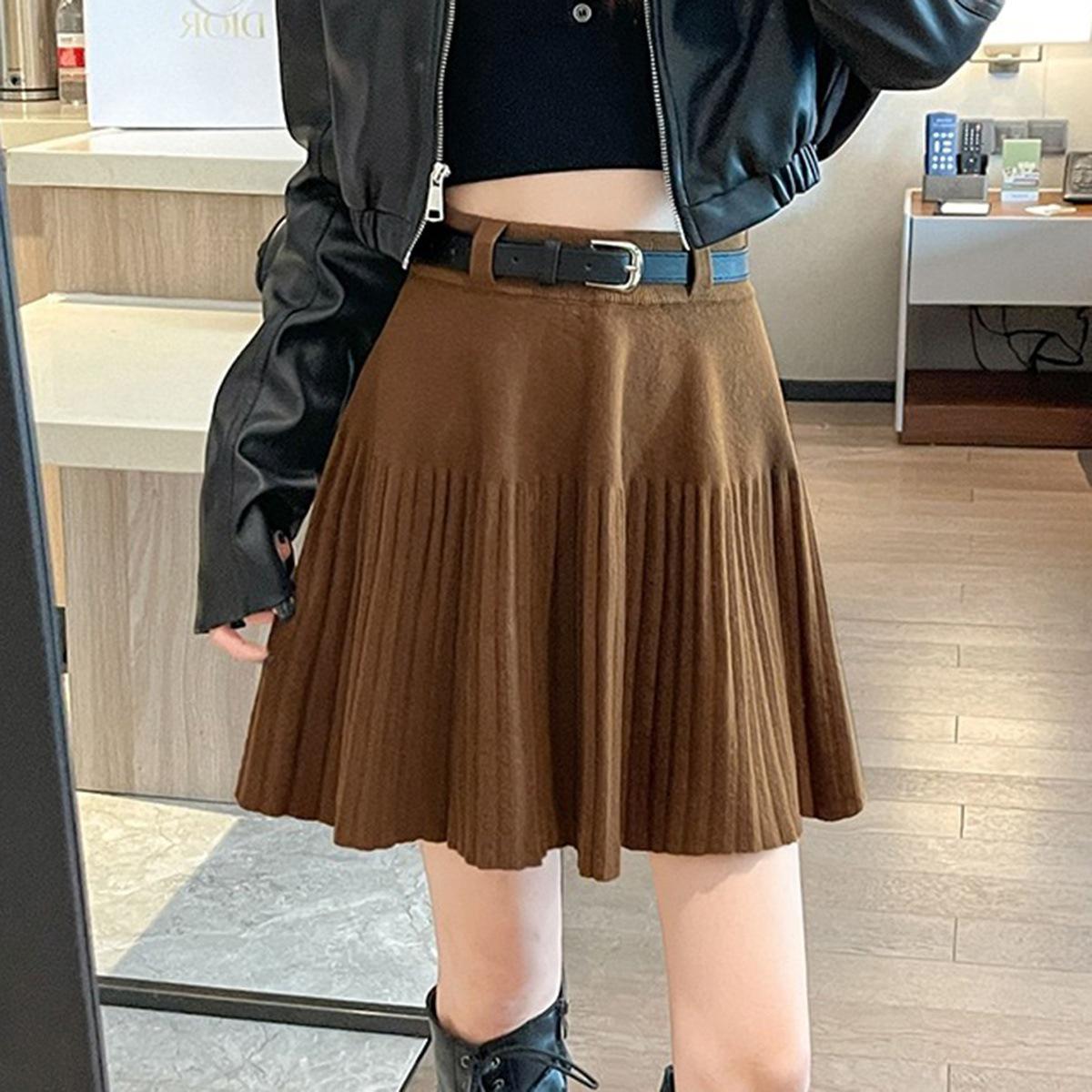 

Women s Petite High Waist Knitted A-line Pleated Umbrella Skirt for Autumn and Winter Large