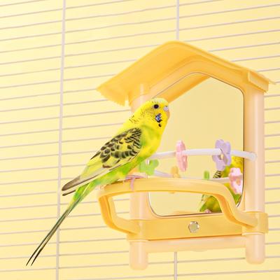 Bird Mirror Toy with Perch Stand Activity Center Parrot Chewing Toy Cage Accessories for Parakeet Cockatiel Conure Lovebird