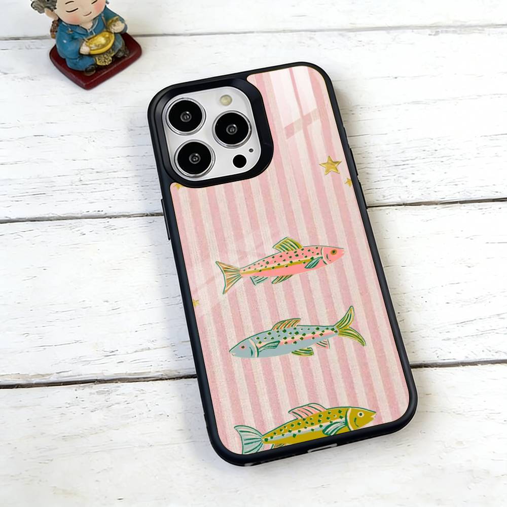 Three Color Striped Fish Phone Case For iPhone17,16,15,14,13,12,11 Plus,Pro Magnetic For Magsafe Wireless Charging