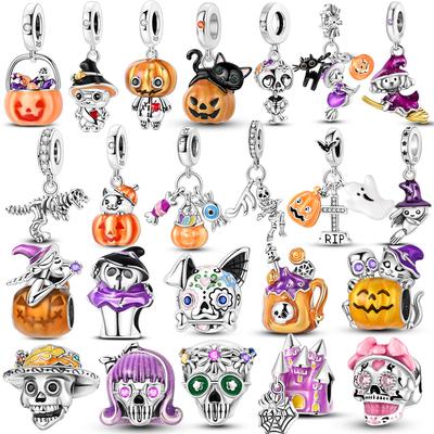Gothic Charms Copper Pumpkin Calavera Colorida Beads Fit Snake Chain Bracelet Necklace Halloween Women Diy Jewelry