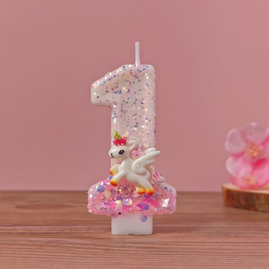 Handcrafted Cute Cartoon Unicorn Birthday Number Candle for Girls