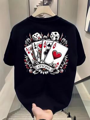 Herren Baumwolle Freizeit Kurzarm T-Shirt Sommer Grafikdruck T-Shirt mit Pik-Ass Floral Passform Rundhals Schwarz Atmungsaktive Oberteile