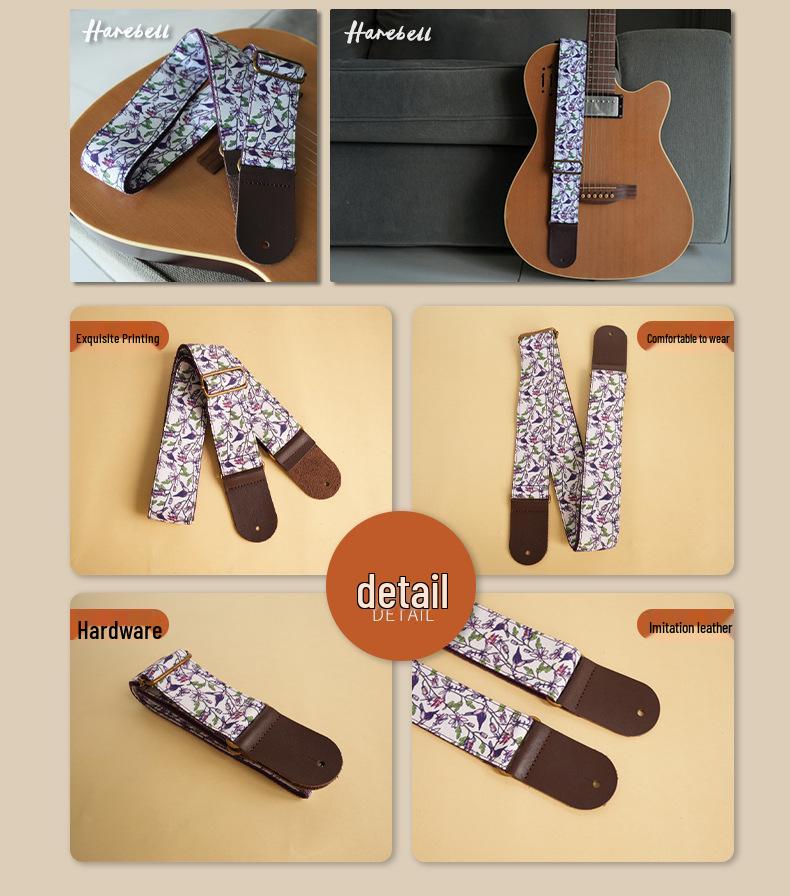 Elektrische Gitarrengurt mit Blumen-Vogel-Muster, Personalisierbares PU-Leder, Verbreiterter Gurt PO-014