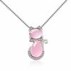 Koreanischer Stil Halskette Platinbeschichtet/Roségold Natürlicher Rosenquarz Kristall Katzenanhänger für Damen Schlüsselbein Kette