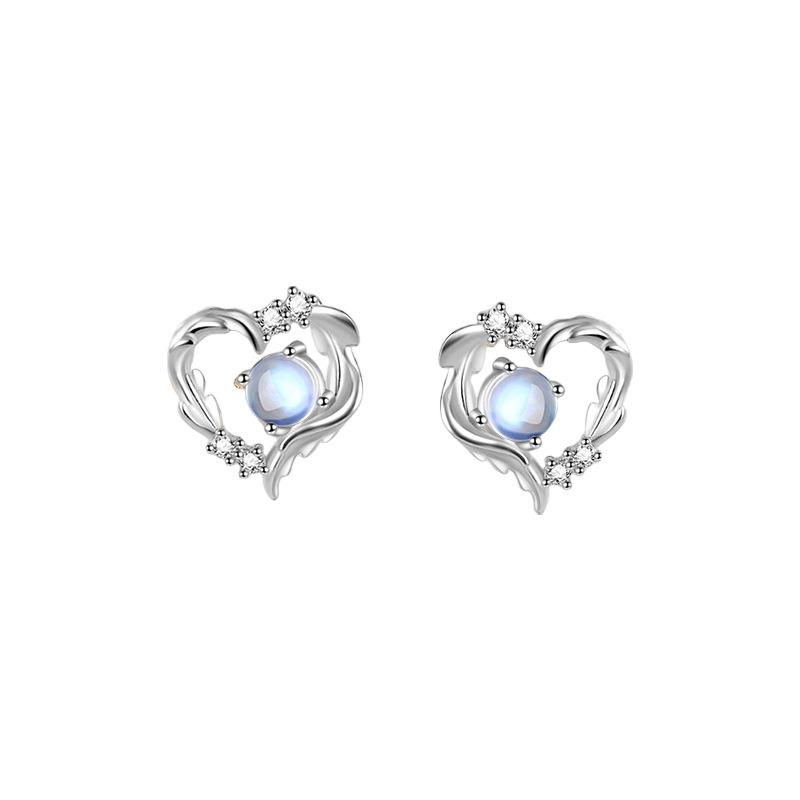 Guardian Heart Earrings Women's Fashion Personality Temperament Versatile Earrings Moonstone Ear Jewelry