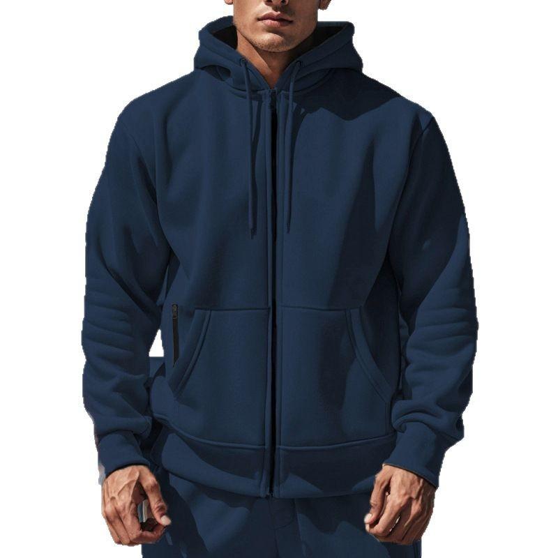 Men's Solid Hooded Zip Up Fleece Sweatshirt.