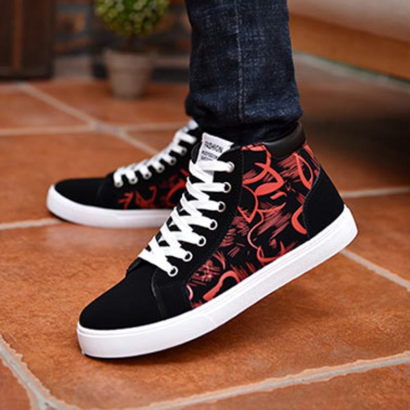 High Top Canvas Shoes Fashionable Lightweight Ankle Boots Spring Platform Sneakers for Men New Lace-up Casual Shoes for Men