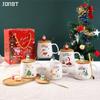 Santa Claus Ceramic Mug Cup With Lid Spoon Gift Box Set For Christmas Gift Cold Coffee Cups Milk Breakfast Oats Couple Drinkware