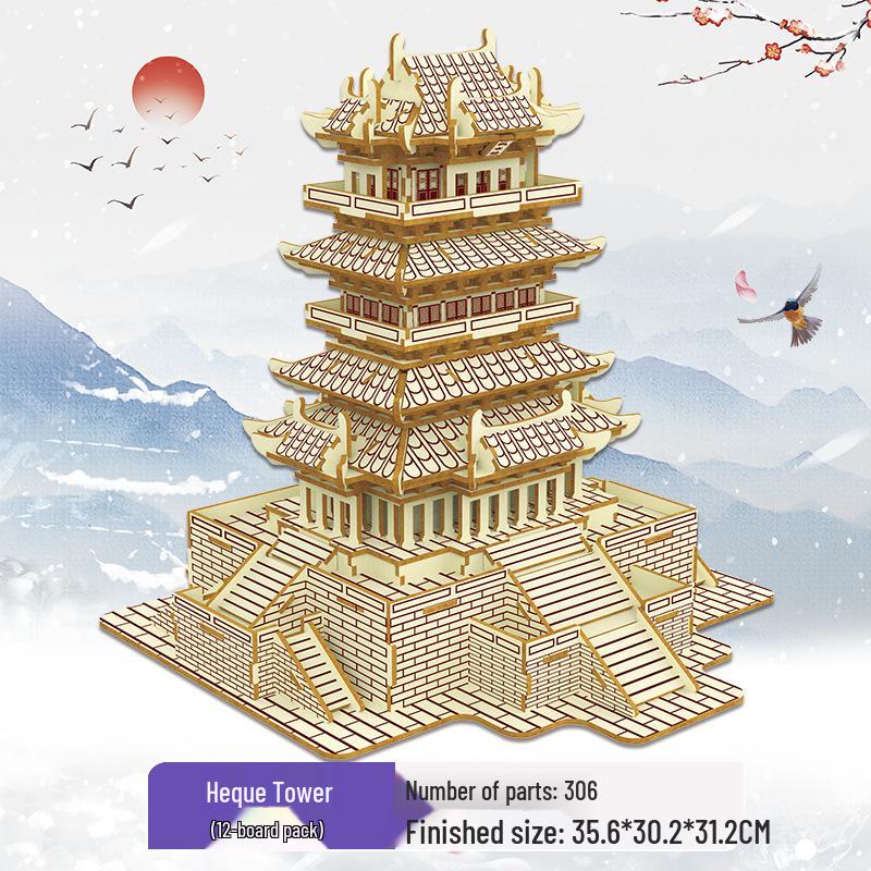 Challenging 3D Wooden Model Puzzle - Ancient Building Design for Adults