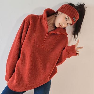 Pull à fermeture éclair et col montant couleur unie à manches longues pour l'automne et l'hiver, sous-pull, sweat-shirt, haut décontracté tendance