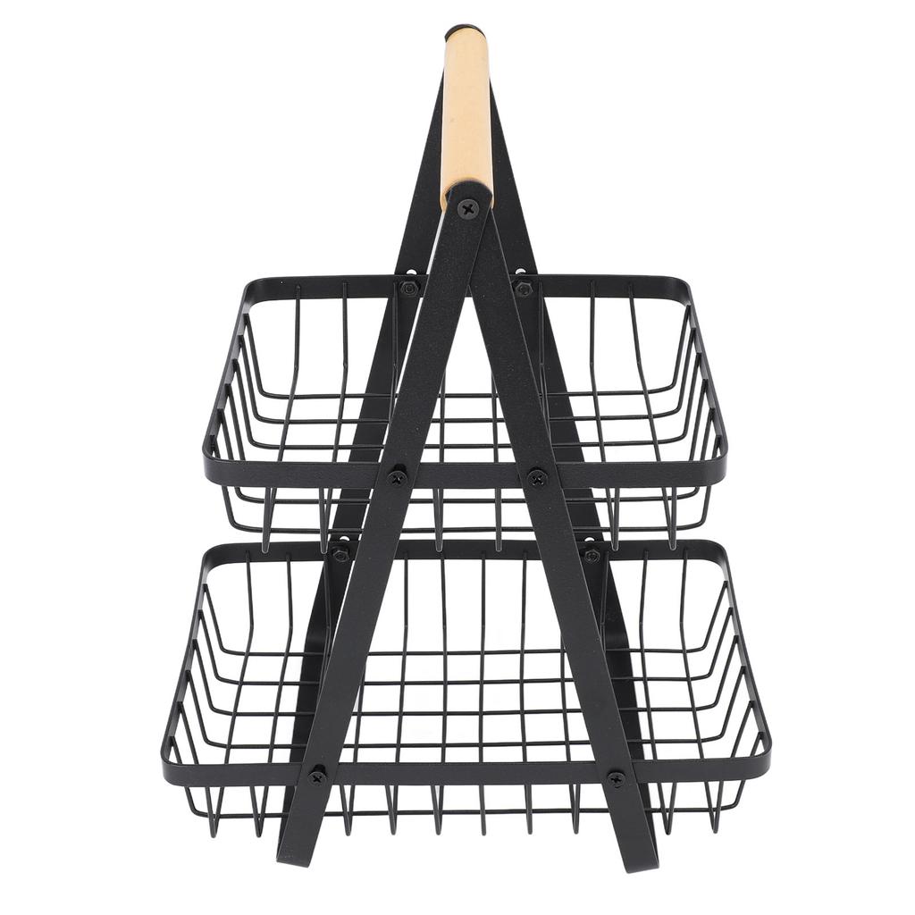 Fruit Basket Holder Black Hollow Design Multifunctional Iron 2 Tier Fruit Storage Shelf for Living Room Kitchen Dining