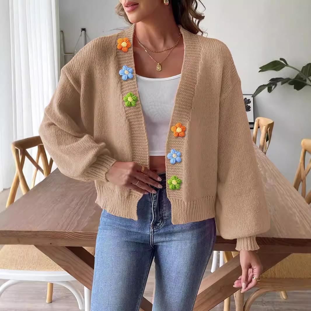 Женский короткий свитер без пуговиц, связанный крючком в стиле пэчворк с цветочным узором, осень/зима S хаки