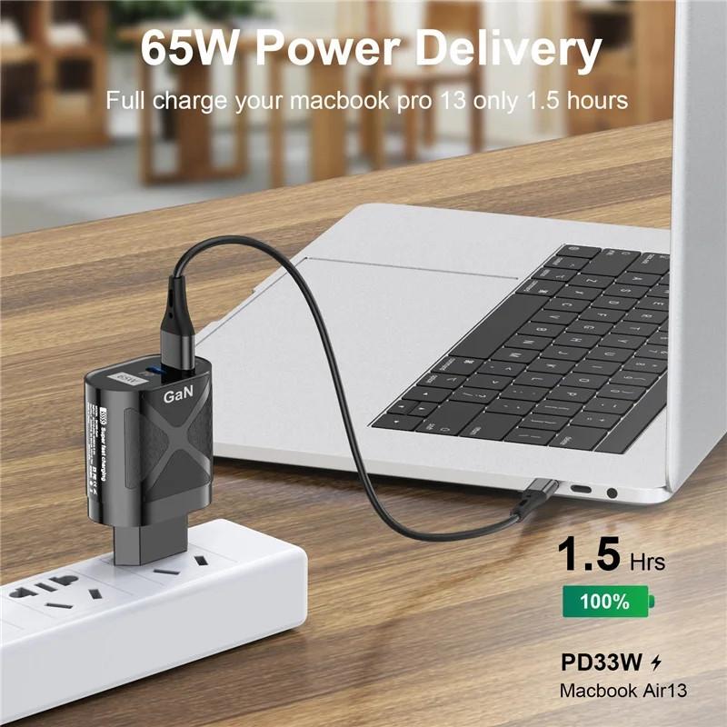 65W GaN USB C Charger Quick Charge KR AU EU US UK Plug PD USB-C Type C Fast Charger For iPhone 15 Xiaomi SamsungS22 Macbook