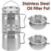 2/1.5L Oil Filter Fry Basket Oil Storage Can Pot Stainless Steel Oil Strainer Pot with Fine Mesh Strainer Grease Container Kitch
