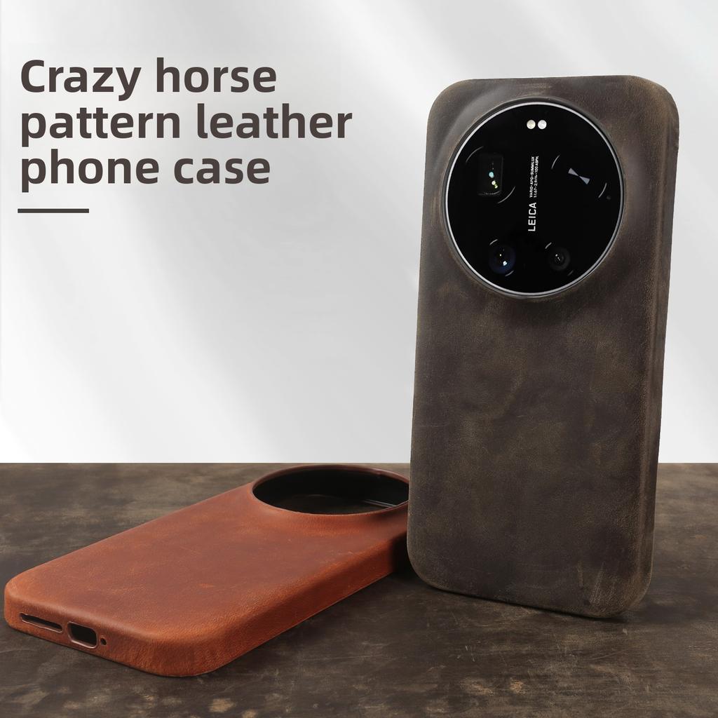 Genuine Crazy Horse Leather Case for Xiaomi 17 Ultra 17 Pro Max 15 Mi 14 13T Business Slim Fit Soft Leather Full Body Shockproof Protective Cover