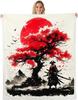 GUOYU Blanket Japanese Style Fleece Bed Blanket Twin Japanese Samurai Throw Blanket for Kids Boys Men Ink Painting Dragon Sherpa Blanket