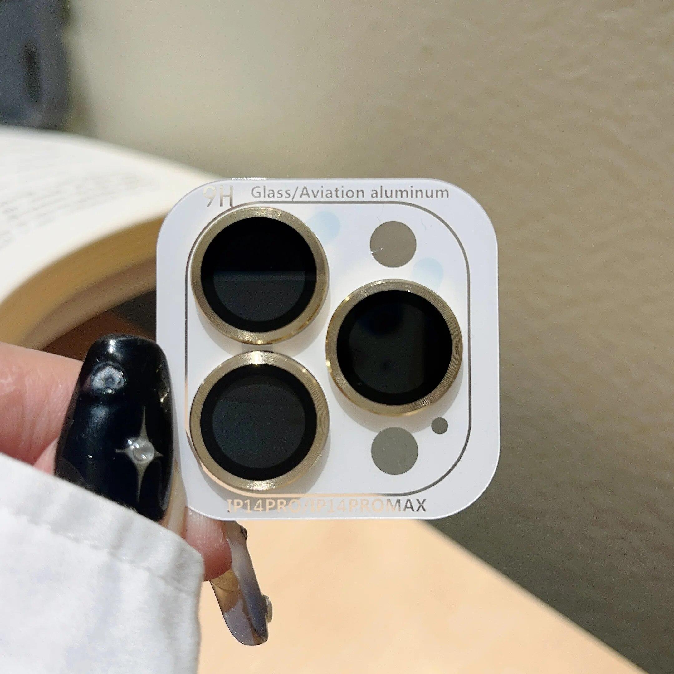 

Полная защита объектива камеры для iPhone 14 Plus 11 15 Pro Max 12 Mini, закаленное стекло, металлическая защитная пленка для объектива, задняя крышка for iphone 15 pro max золотой